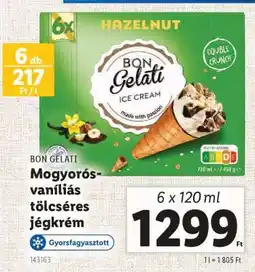 Lidl BON GELATI Mogyorós-vaníliás tölcséres jégkrém ajánlat