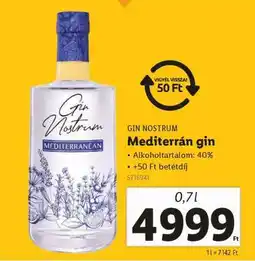 Lidl GIN NOSTRUM Mediterrán gin ajánlat