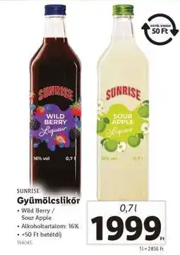 Lidl SUNRISE Gyümölcslikőr ajánlat