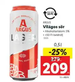 Lidl Argus Világos sör ajánlat