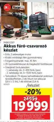 Lidl PARKSIDE Akkus fúró-csavarozó készlet ajánlat