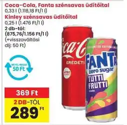 Spar Coca-Cola, Fanta, Kinley szénsavas üdítőital ajánlat