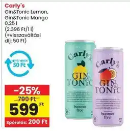 Spar Carly's Gin&Tonic Lemon, Gin&Tonic Mango ajánlat