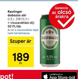 Tesco Rastinger dobozos sör ajánlat