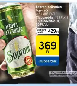 Tesco Soproni szűretlen lager sör ajánlat
