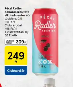 Tesco Pécsi Radler dobozos ízesített alkoholmentes sör ajánlat