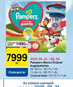 Tesco Pampers Mancs Őrjárat bugyipelenka ajánlat