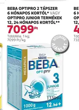Rossmann Beba optipro 2 tápszer 6 hónapos kortól* vagy optipro junior termékek 12, 24 hónapos kortól ajánlat