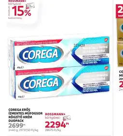 Rossmann Corega erős ízmentes műfogsor rögzítő krém duopack ajánlat