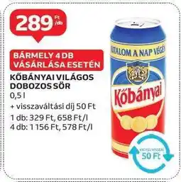 Auchan Kőbányai Világos Dobozos Sör ajánlat