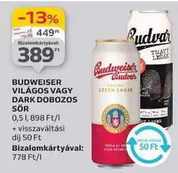 Auchan Budweiser Világos vagy Dark Dobozos Sör ajánlat