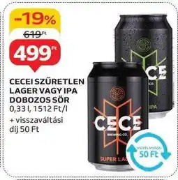 Auchan CECEI SZŰRETLEN LAGER VAGY IPA DOBOZOS SÖR ajánlat