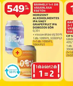 Auchan Horizont alkoholmentes IPA vagy Grapefruit IPA dobozos sör ajánlat