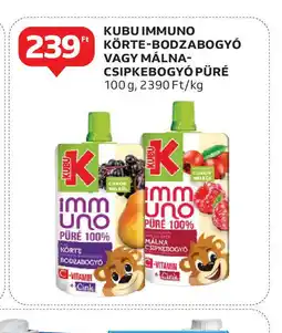 Auchan Kubu Immuno körte-bodzabogy vagy málna-csipkebogy püré ajánlat