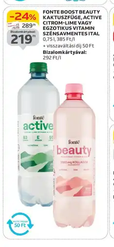 Auchan Fonte Boost Beauty Kaktuszfüge, Active Citrom-Lime vagy egzotikus vitamin szénsavmentes ital ajánlat