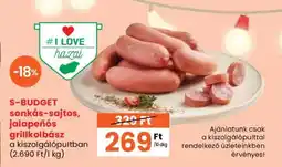 Spar S-BUDGET sonkás-sajtos, jalapeños grillkolbász ajánlat