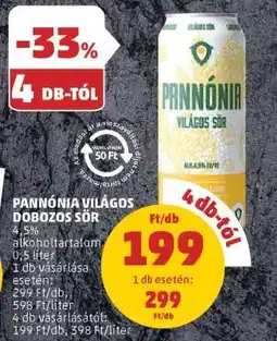 PENNY Pannónia Világos Dobozos Sör ajánlat