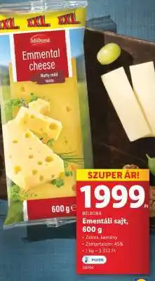 Lidl Milbona Ementáli sajt, 600 g ajánlat