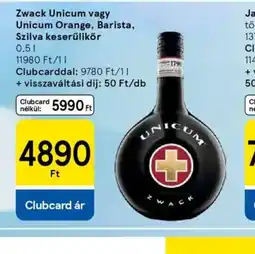Tesco Zwack Unicum vagy Unicum Orange, Barista, Szilva keserűlikőr ajánlat