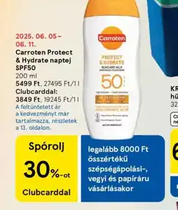 Tesco Carroten Protect legalább 8000 Ft összértékű Hydrate naptej SPF50 ajánlat