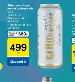Tesco Bitburger világos német dobozos sör ajánlat