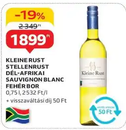 Auchan Kleine Rust Stellenrust Dél-afrikai Sauvignon Blanc Fehér Bor ajánlat