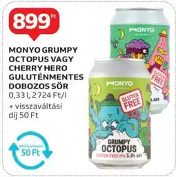 Auchan MONYO Grumpy Octopus vagy Cherry Hero Gluténmentes Dobozos Sör ajánlat