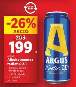 Lidl ARGUS Alkoholmentes radler, 0,5 l ajánlat
