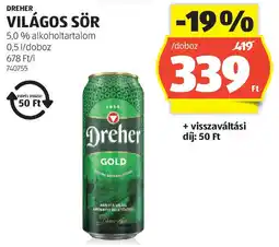 ALDI Dreher világos sör ajánlat