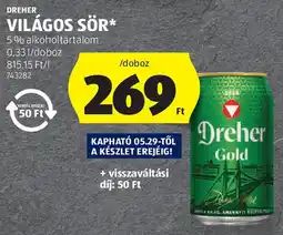 ALDI Dreher világos sör ajánlat