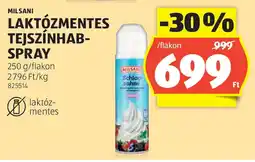 ALDI Milsani laktózmentes tejszínhab- spray ajánlat
