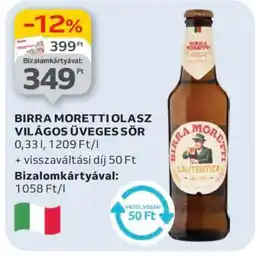 Auchan BIRRA MORETTI OLASZ VILÁGOS ÜVEGES SÖR ajánlat
