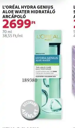 Rossmann L'oréal hydra genius aloe water hidratáló arcápoló ajánlat