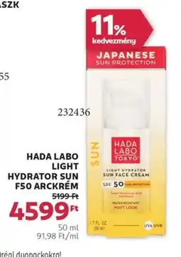 Rossmann Hada labo light hydrator sun f50 arckrém ajánlat