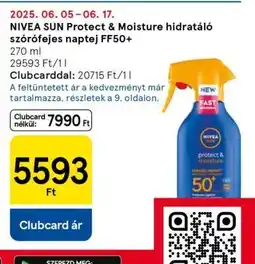 Tesco NIVEA SUN Protect & Moisture hidratáló szórófejes naptej FF50+ ajánlat