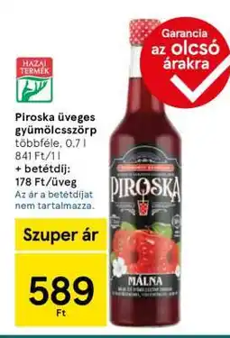 Tesco Piroska üveges gyümölcsszörp ajánlat