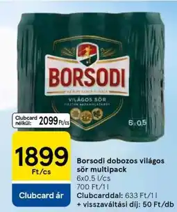 Tesco Borsodi dobozos világos sör multipack ajánlat