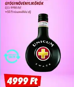 CBA Zwack Unicum gygynövénylikőrök ajánlat