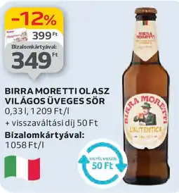 Auchan Birra moretti olasz világos üveges sör ajánlat