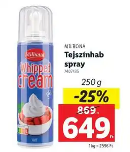 Lidl MILBONA Tejszínhab spray ajánlat