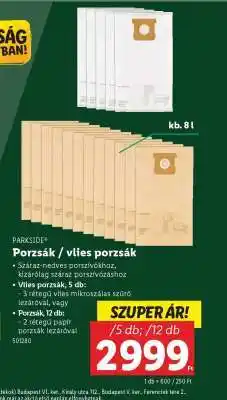 Lidl PARKSIDE Porzsák / vlies porzsák ajánlat
