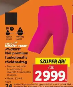 Lidl CRIVIT Női prémium funkcionális rövidnadrág ajánlat