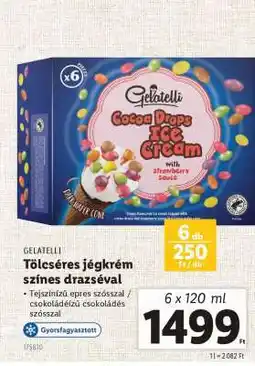 Lidl GELATELLI Tölcséres jégkrém színes drazséval ajánlat