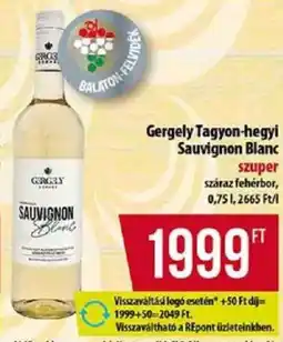 Coop Gergely Tagyon-hegyi Sauvignon Blanc ajánlat
