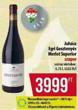 Coop Juhász Egri Gesztenyés Merlot Superior ajánlat