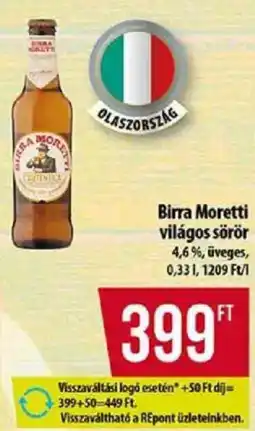 Coop Birra Moretti világos sörör ajánlat