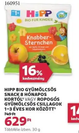 Rossmann Hipp bio gyümölcsös snack 8 hónapos kortól stb. ajánlat