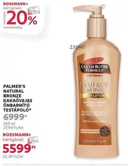 Rossmann Palmer's natural bronze kakaóvajas önbarnító testápoló ajánlat