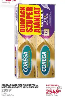 Corega power max fix+kontroll műfogsor rögzítő krém duopack