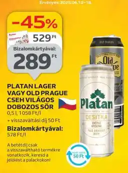 Auchan Platan Lager vagy Old Prague Cseh Világos Dobozos Sör ajánlat